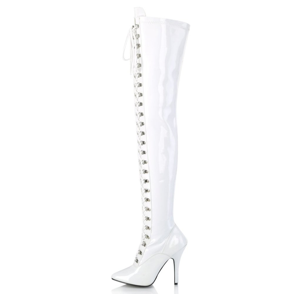 Pointed Toe Heel Thigh High Lace Up Boots
